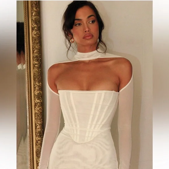 House of CB Milarose Dress Choker Long Sleeve Mesh Midi Dress Small - Picture 3 of 10